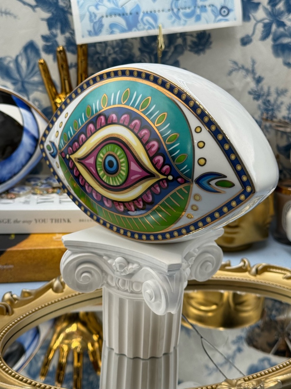 🆕 THE PROCURESS COLLECTION 🧿 All-Seeing Eye Paperweight - Vibrant Teal & Gold - Picture 3 of 15